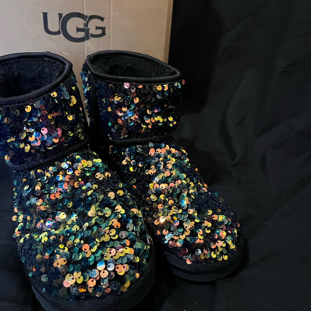 UGG Black Ankle Boots with Plush Sheepskin